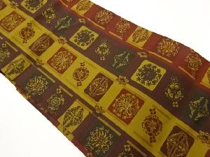 縞に抽象模様織出し名古屋帯